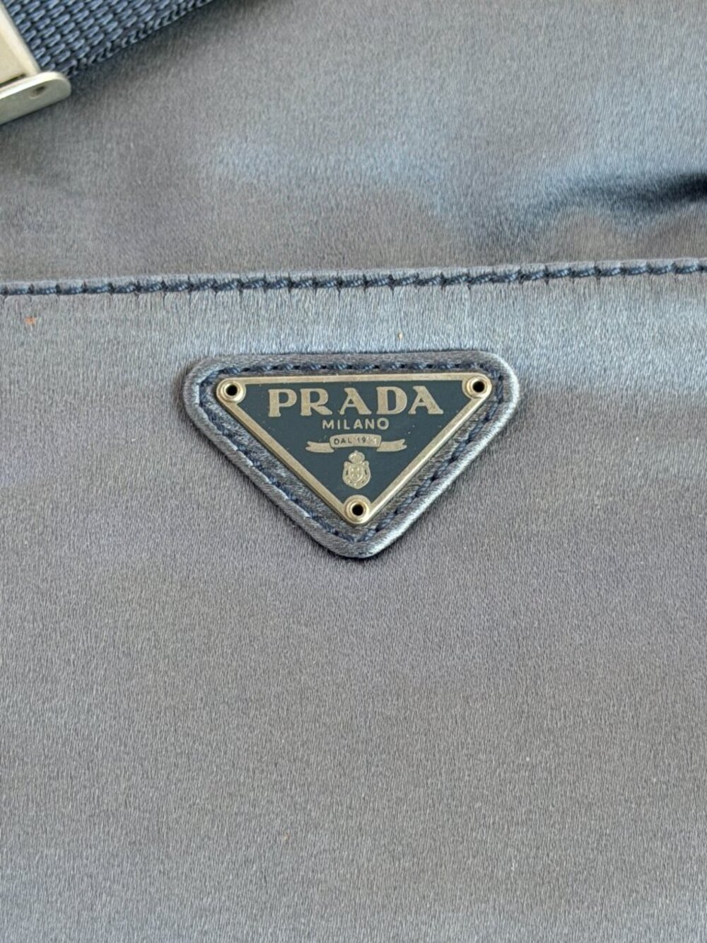 Prada Crossbody Messenger Shoulder Bag Milano Gray Satin Nylon AUTHENTIC - Picture 3 of 8